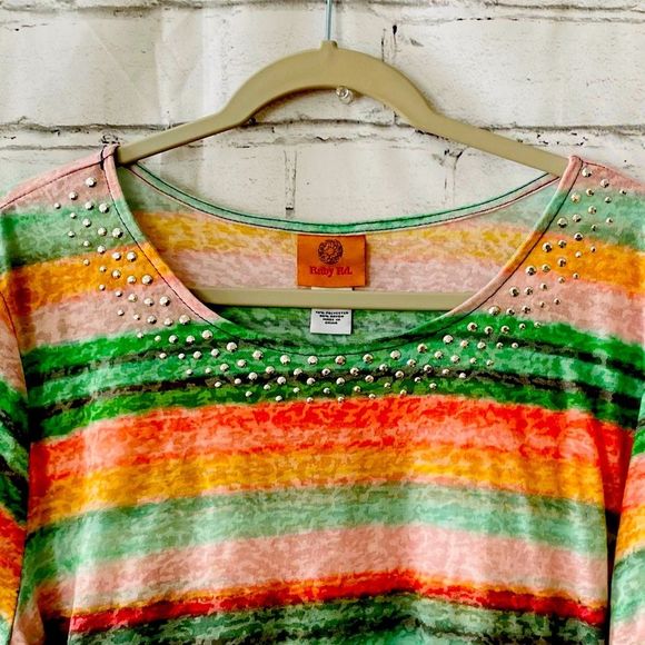 Ruby Rd. Tops - Vintage Retro Ruby Rd. Striped T-Shirt Cotton - Size
